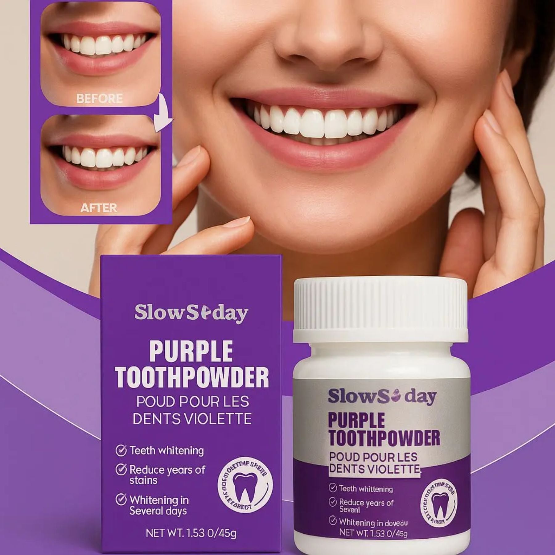 SlowSday® Elimina Lo Amarillo De Tus Dientes en 10 minutos.