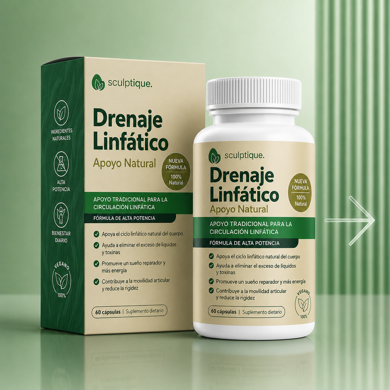 SCULPTIQUE® Suplemento de drenaje linfático PIERNAS LIGERAS en 15 días (60 capsulas)